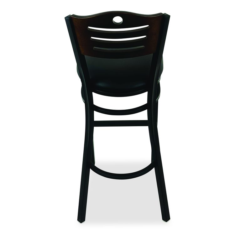 Eagle Series Barstool, Supports Up to 300 lb, 28.5" Seat Height, Black Seat, Dark Walnut Back, Black Base