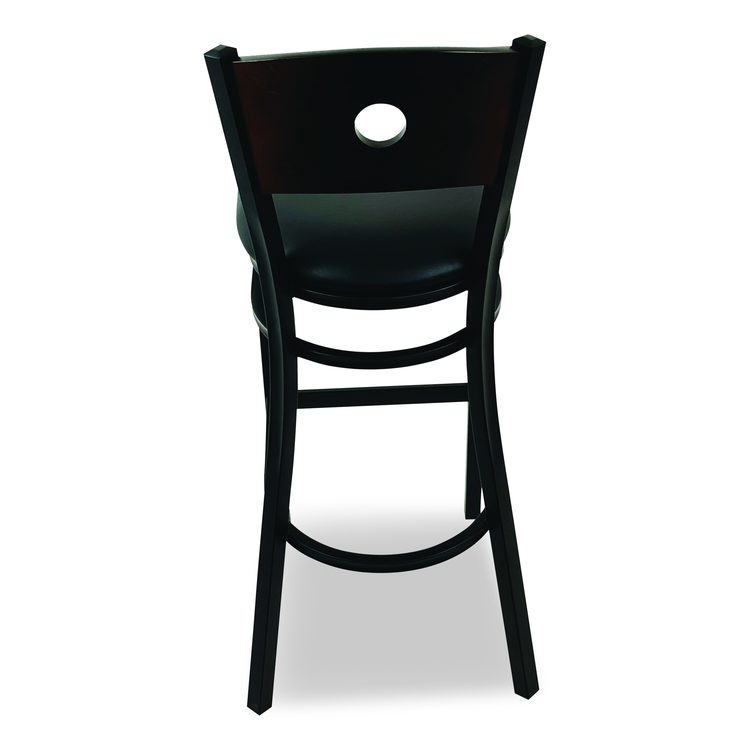 Circle Series Barstool, Supports Up to 300 lb, 28.5" Seat Height, Black Seat, Dark Walnut Back, Black Base