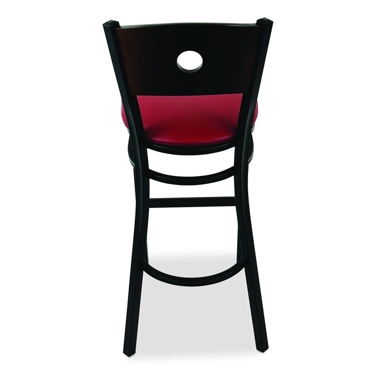 Circle Series Barstool, Supports Up to 300 lb, 28.5" Seat Height, Burgundy Seat, Dark Walnut Back, Black Base