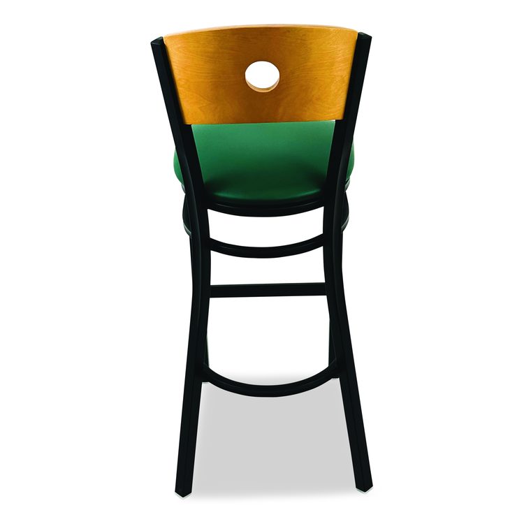 Circle Series Barstool, Supports Up to 300 lb, 28.5" Seat Height, Green Seat, Natural Back, Black Base