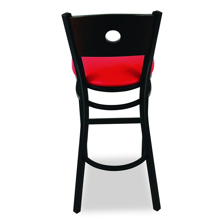 Circle Series Barstool, Supports Up to 300 lb, 28.5" Seat Height, Red Seat, Dark Walnut Back, Black Base