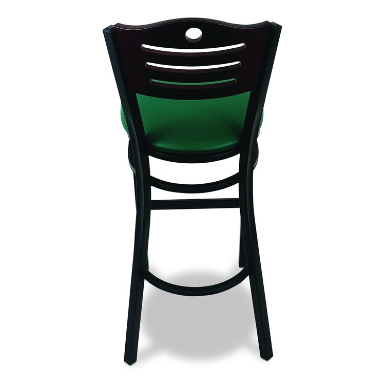 Eagle Series Barstool, Supports Up to 300 lb, 28.5" Seat Height, Green Seat, Dark Mahogany Back, Black Base