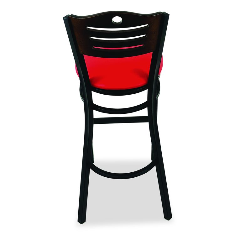 Eagle Series Barstool, Supports Up to 300 lb, 28.5" Seat Height, Red Seat, Dark Walnut Back, Black Base