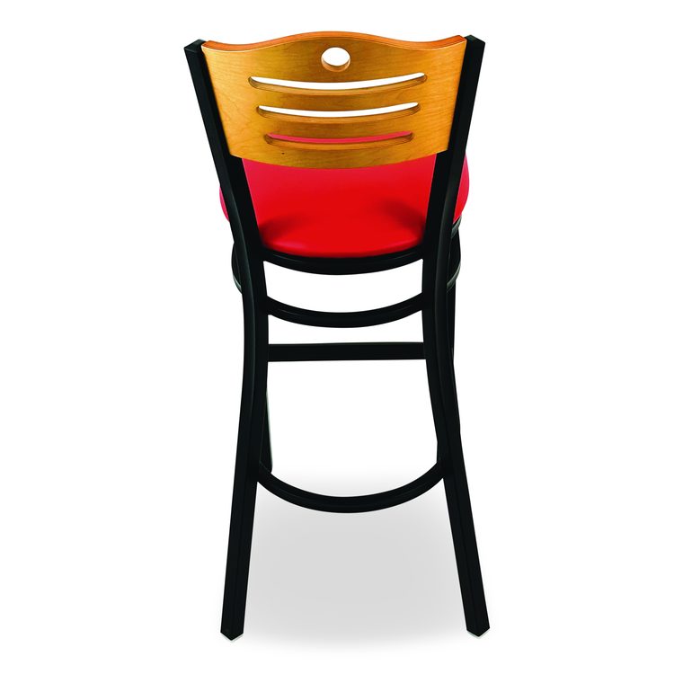 Eagle Series Barstool, Supports Up to 300 lb, 28.5" Seat Height, Red Seat, Natural Back, Black Base