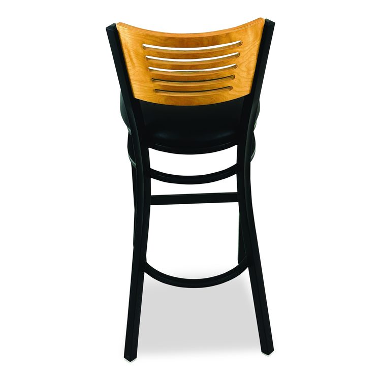 Jones River Series Barstool, Supports Up to 300 lb, 28.5" Seat Height, Black Seat, Natural Back, Black Base