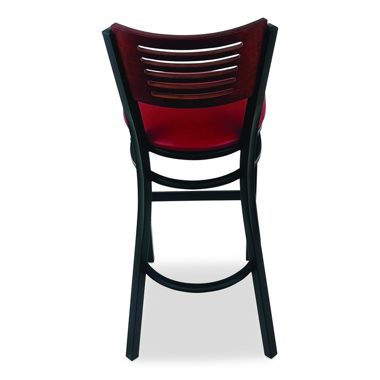 Jones River Series Barstool, Supports Up to 300 lb, 28.5" Seat Height, Burgundy Seat, Dark Mahogany Back, Black Base