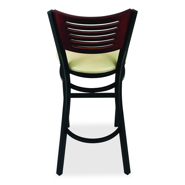Jones River Series Barstool, Supports Up to 300 lb, 28.5" Seat Height, Taupe Seat, Dark Mahogany Back, Black Base