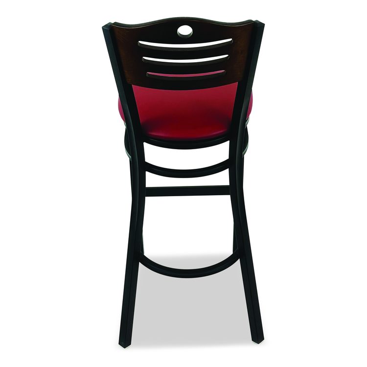 Eagle Series Barstool, Supports Up to 300 lb, 28.5" Seat Height, Burgundy Seat, Dark Walnut Back, Black Base