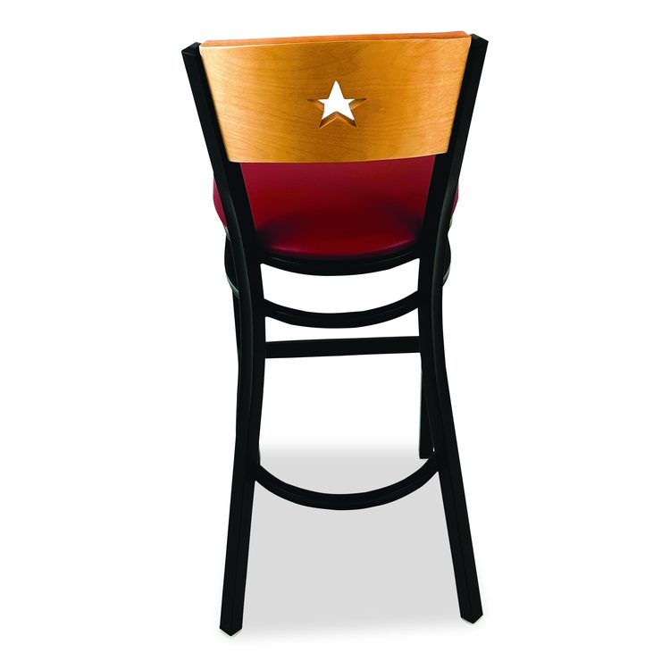 Liberty Series Barstool, Supports Up to 300 lb, 28.5" Seat Height, Burgundy Seat, Natural Back, Black Base