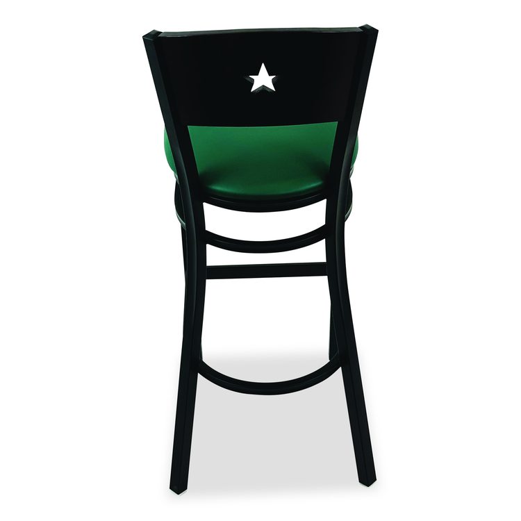 Liberty Series Barstool, Supports Up to 300 lb, 28.5" Seat Height, Green Seat, Dark Mahogany Back, Black Base