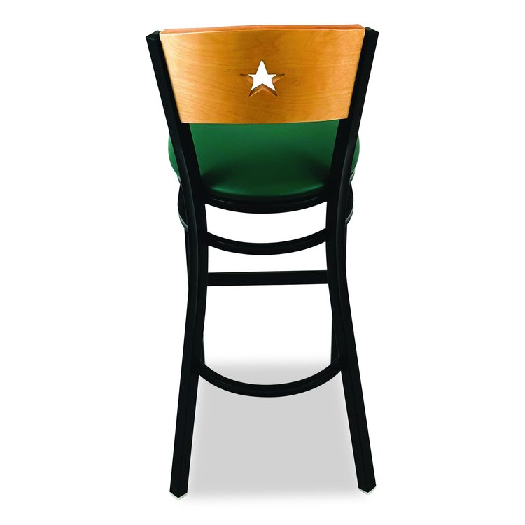 Liberty Series Barstool, Supports Up to 300 lb, 28.5" Seat Height, Green Seat, Natural Back, Black Base