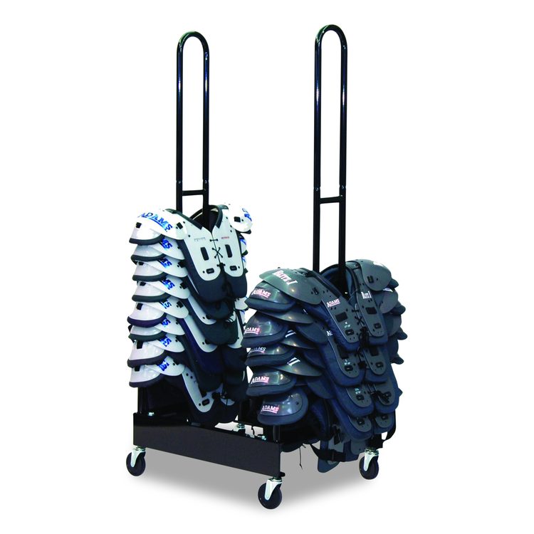 Mobile Two-Stack Shoulder Pad Rack, Metal, 176 lb Capacity, 24" x 30" x 69", Black