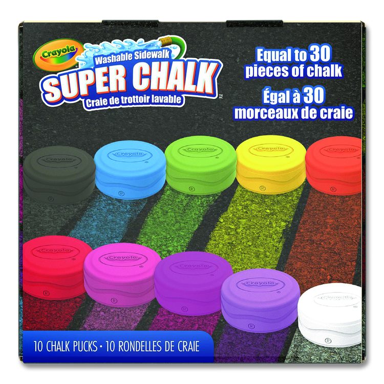 Super Chalk, 1" x 2.8" Diameter, 10 Assorted Colors, 10 Pucks/Box