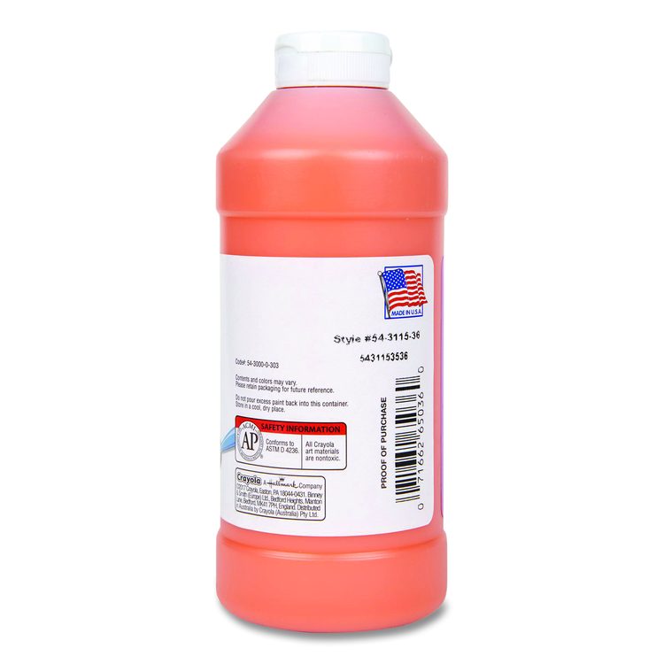Artista II Washable Tempera Paint, Orange, 16 oz Bottle