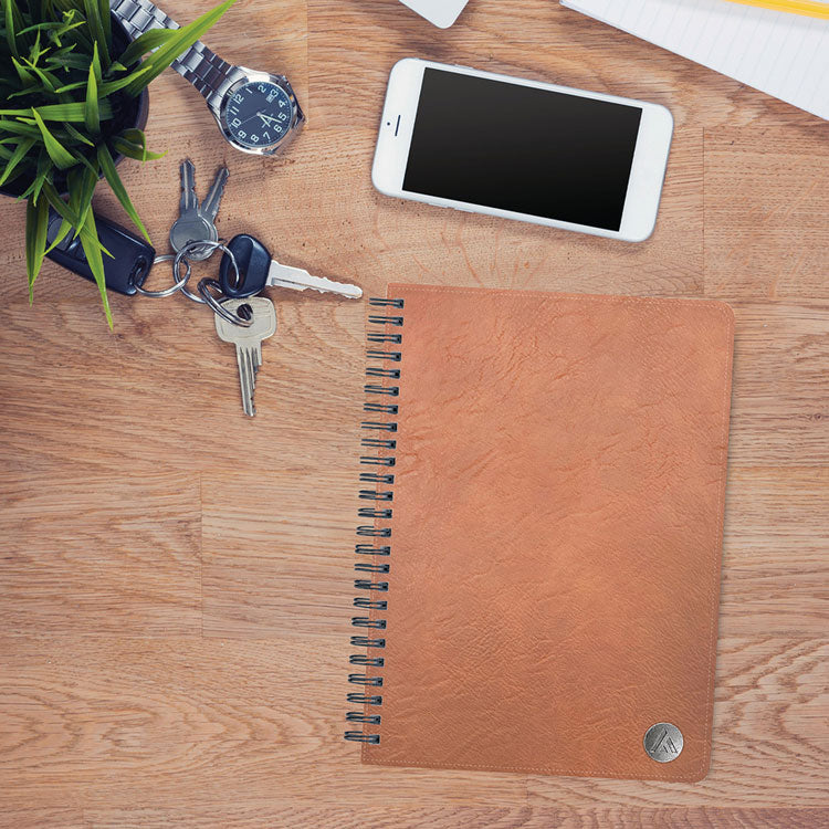 ASMBLD Faux Leather Wirebound Notebook, 1-Subject, Medium/College Rule, Tan Cover, (80) 8.5 x 5.75 Sheets