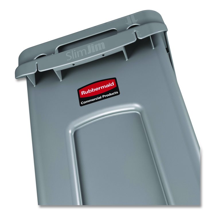 Slim Jim Waste Container with Handles, 16 gal, Plastic, Light Gray