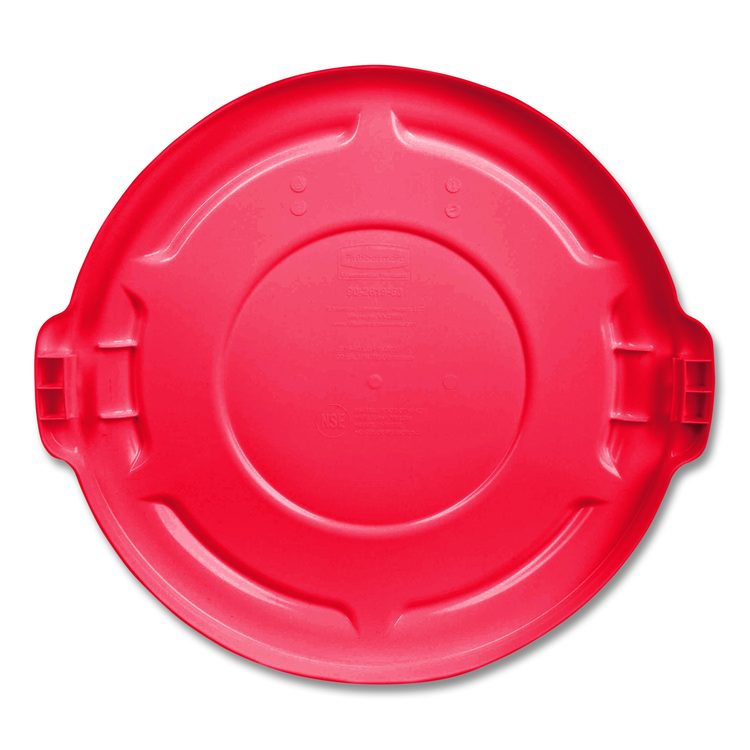 BRUTE Self-Draining Flat Top Lids for 32 gal Round BRUTE Containers, 22.25" Diameter x 3"h, Red, 3/Carton