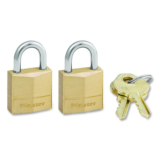 Three-Pin Brass Tumbler Locks, 0.75" Wide, 2 Locks and 2 Keys, 2/Pack