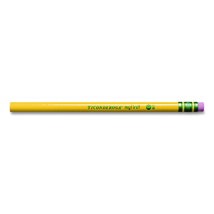 Ticonderoga Beginners Woodcase Pencil with Eraser and Microban, HB (#2), Black Lead, Yellow Barrel, 12/Pack