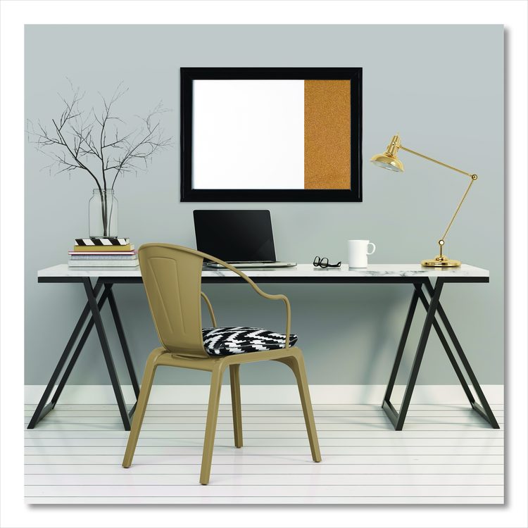Home Decor Combo Magnetic Dry Erase/Bulletin Board, 23" x 17", Tan/White Surface, Black Wood Frame