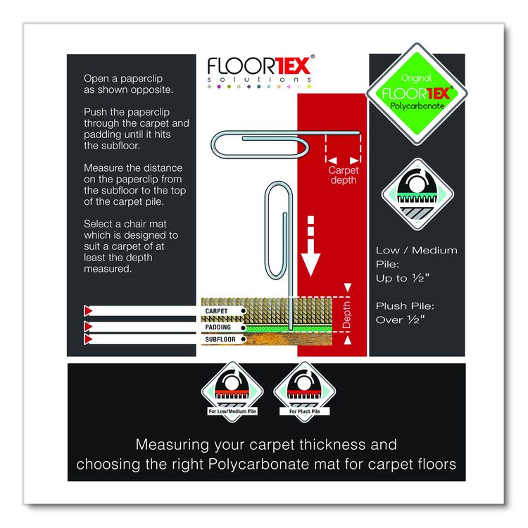 Cleartex Unomat Anti-Slip Polycarbonate Chair Mat for Flat Pile Carpeted and Hard Floors, Rectangular, 35" x 47", Clear