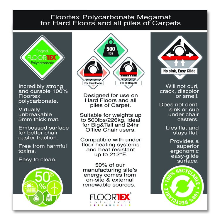 Cleartex MegaMat Heavy-Duty Polycarbonate Mats for Flat to Plush Pile Carpeted and Hard Floors, Rectangular, 46" x 53", Clear