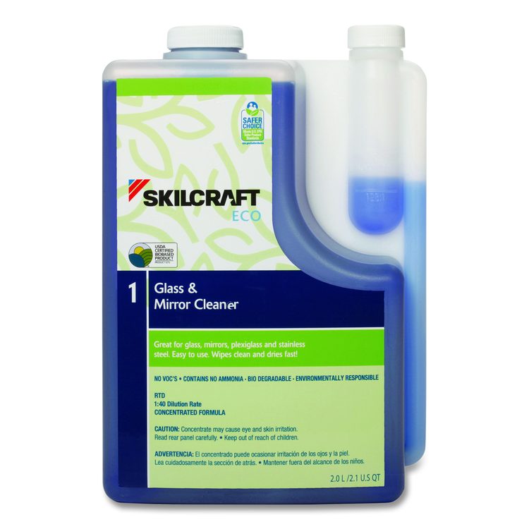 7930017149190, SKILCRAFT ECO Glass and Mirror Cleaner Concentrate, 2 L Bottle, 4/Pack