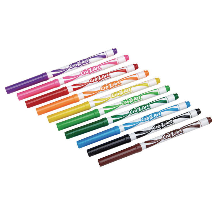 Super Washable Markers, Fine Bullet Tip, Assorted Colors, 10/Set