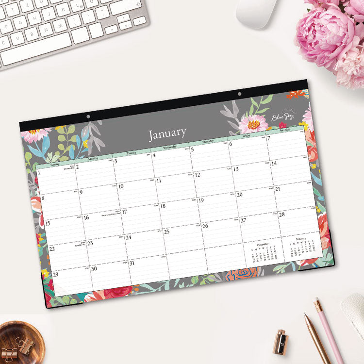 Sophie Desk Pad, Floral Artwork, 17 x 11, Multicolor Sheets, Black Binding, Clear Corners, 12-Month (Jan to Dec): 2026