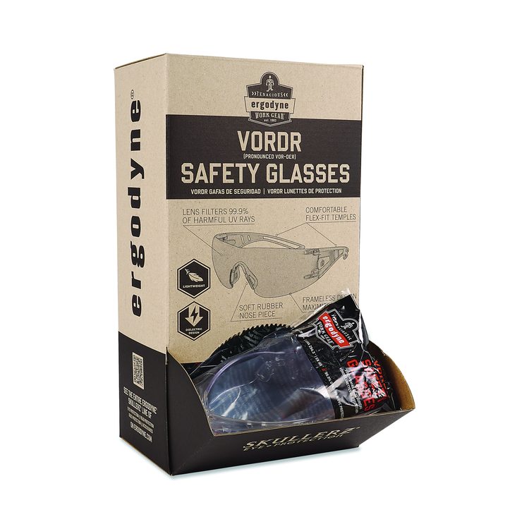 Skullerz VORDR Safety Glasses, Frameless, Clear Single Lens, 12/Pack