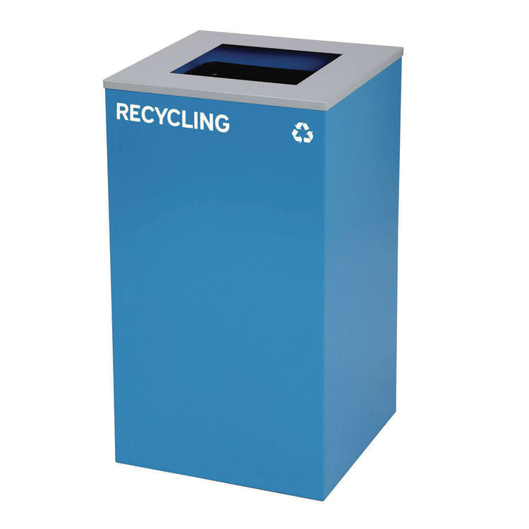 29 Gallon Trash/Recycling Cans, Steel, Blue Recycling Can with Square Lid, Black Trash Can with Square Lid