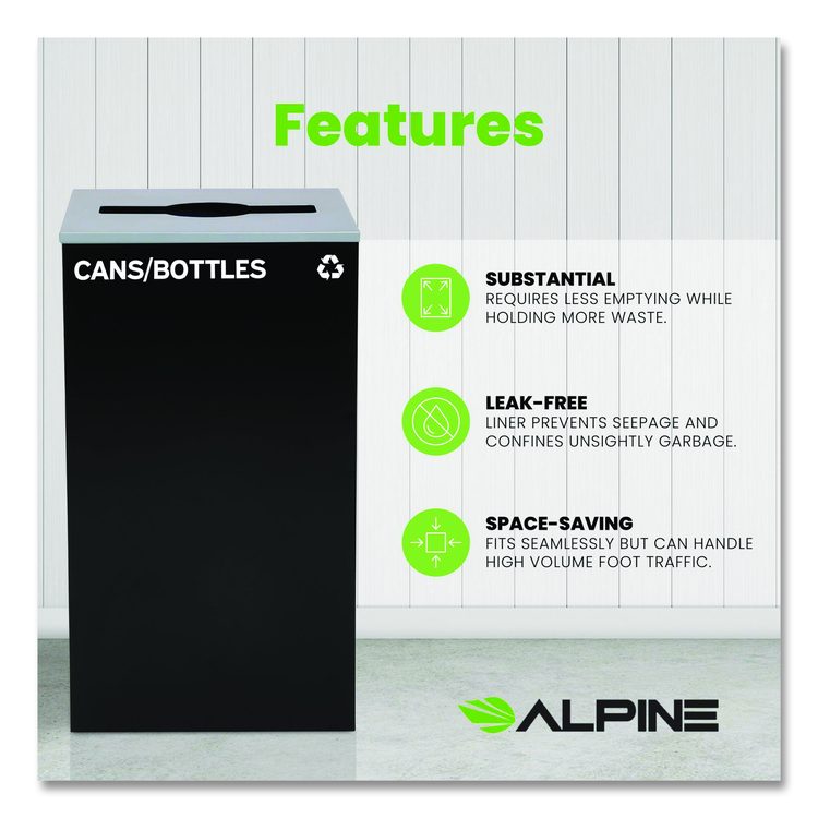 29 Gallon Trash/Recycling Cans, Steel, Black Cans/Bottles Recycling Can with Mixed Lid
