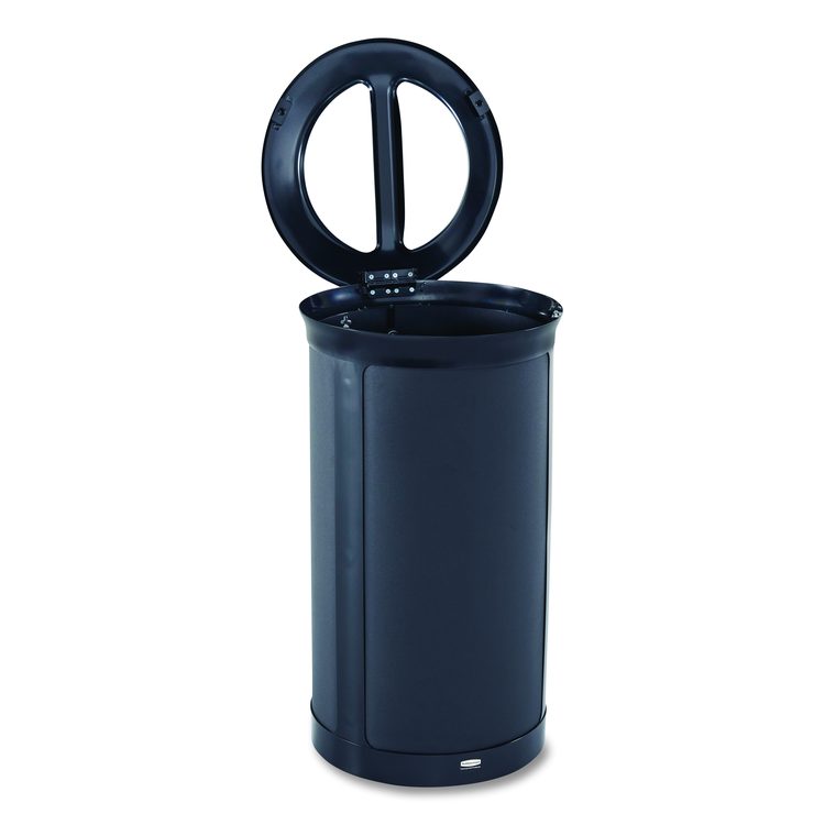 ENHANCE Series Waste Receptacle, Dual Top Hole, 33 gal, Metal, Jet Black Metallic