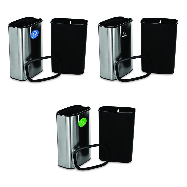 10.5 Gallon Recycle, Trash and Compost Combo Station, Brushed Stainless Steel