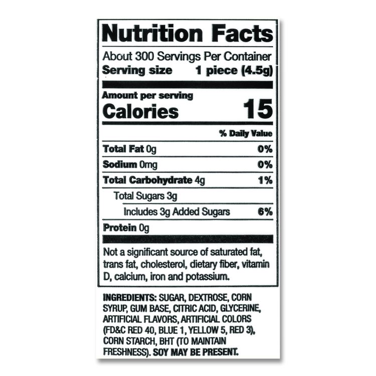 Bubble Gum Assorted Flavor Twist Tub, 300 Pieces/Tub, 1 Tub/Carton