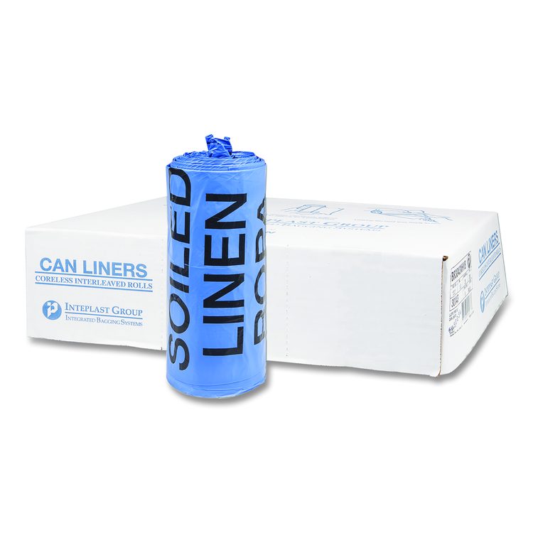 Institutional Low-Density Can Liners, Soiled Linen, 30 gal, 1 mil, 30" x 43", Blue, 200/Carton