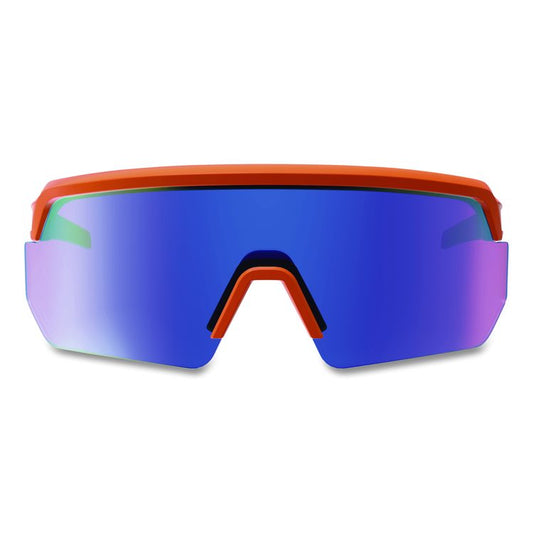 Skullerz AEGIR Anti-Scratch Enhanced Anti-Fog Safety Glasses, Orange Half Frame, Polarized Mirrored Blue Single Lens