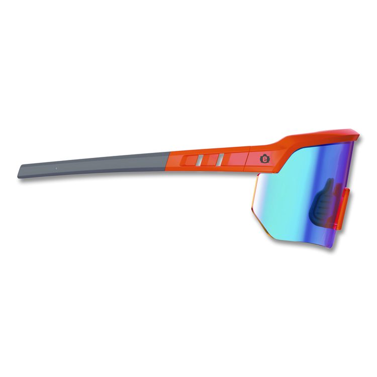Skullerz AEGIR Anti-Scratch Enhanced Anti-Fog Safety Glasses, Orange Half Frame, Polarized Mirrored Blue Single Lens
