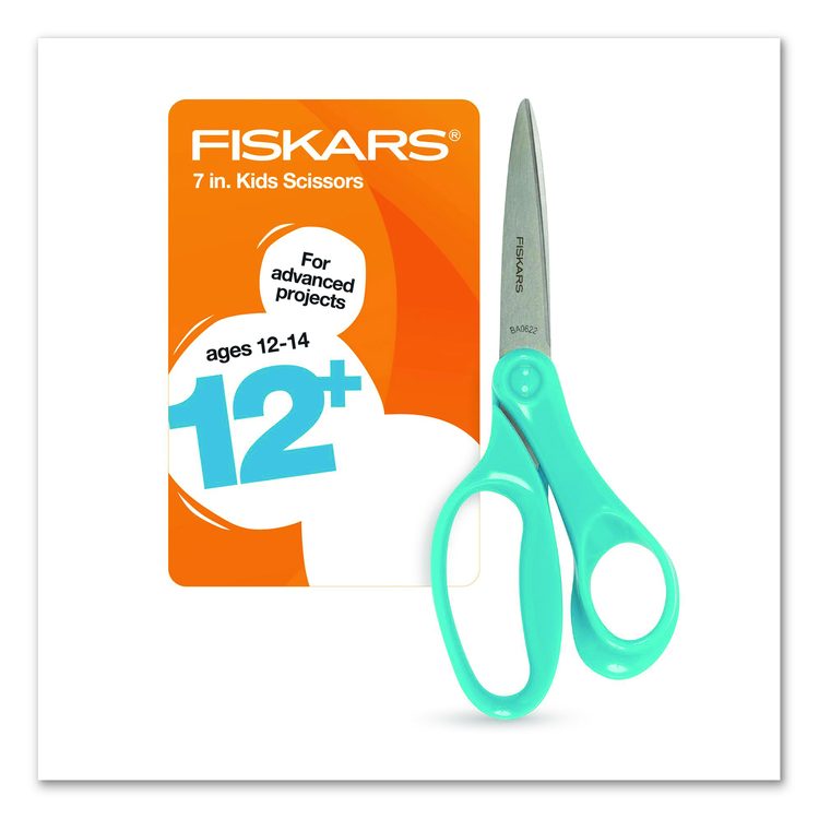 Student Scissors, Pointed Tip, 7" Long, Offset Assorted Color Handle