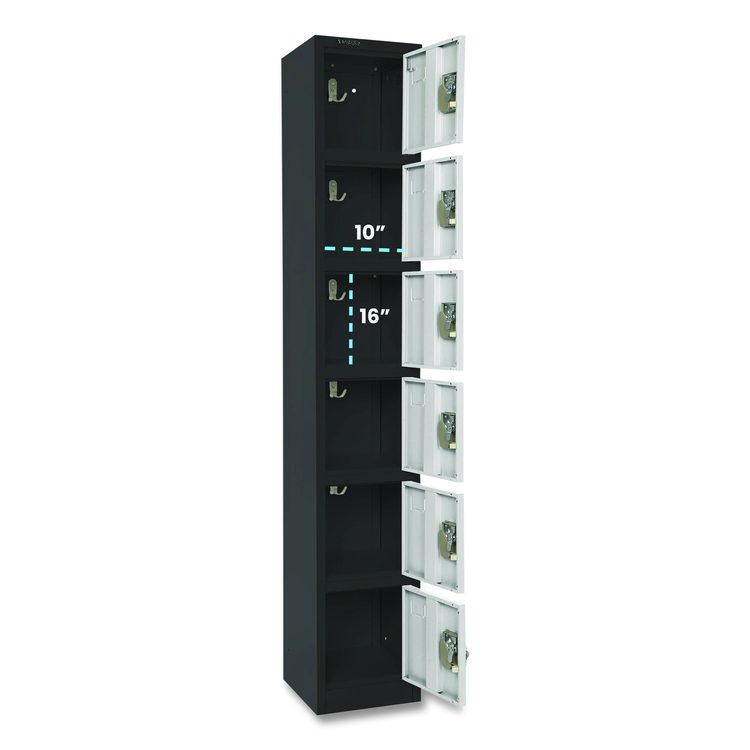 Steel Storage Locker, 6 Compartment, 12 x 12 x 72, Black Body/White Doors