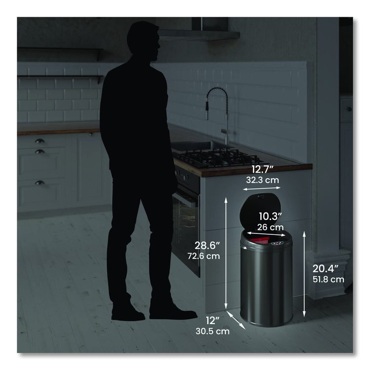 Sensor Trash Can, 8 gal, Plastic/Stainless Steel, Black