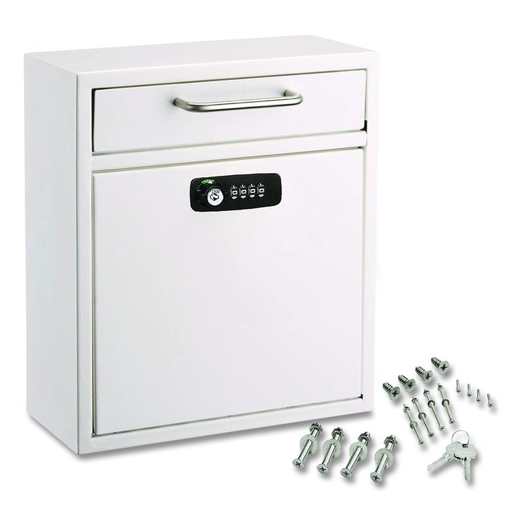 Medium Secure Drop Box Wall Mounted Locking Mail Box with Key and Combination Lock, 10.51 x 4.72 x 12, White