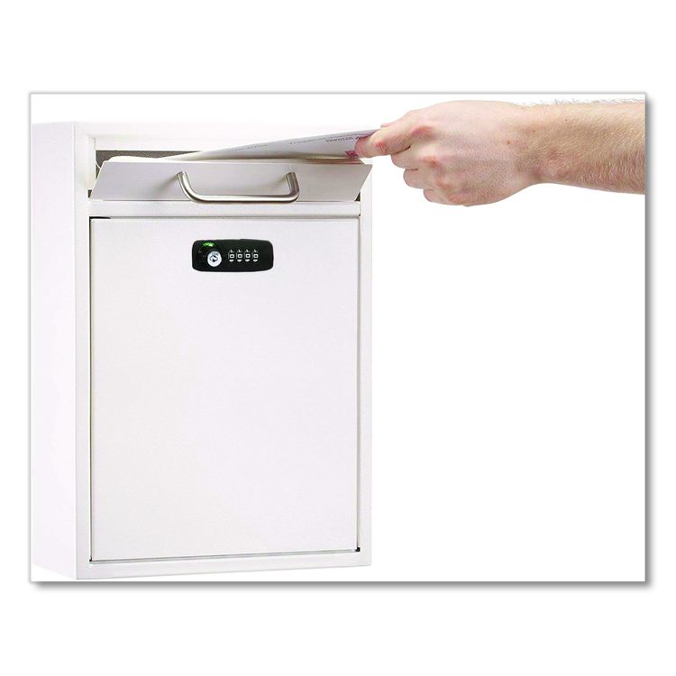 Large Secure Drop Box Wall Mounted Locking Mail Box with Key and Combination lock, 11.2 x 4.7 x 16.2, White