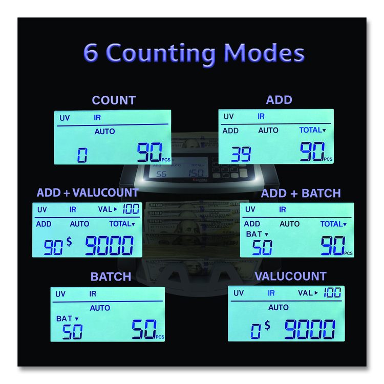 5520UV/MG Cash Counter, 1,300 bills/min, 9.7" x 11.5" x 7.5", Gray
