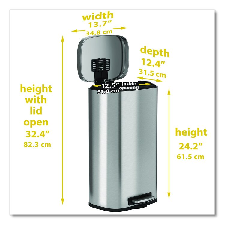 Step Pedal Trash Can, 8 gal, Plastic/Stainless Steel, Silver