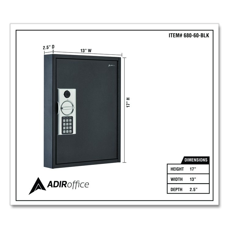 Steel Digital Lock Key Cabinet, 60-Key, 13 x 2.6 x 17, Stainless Steel 304, Black