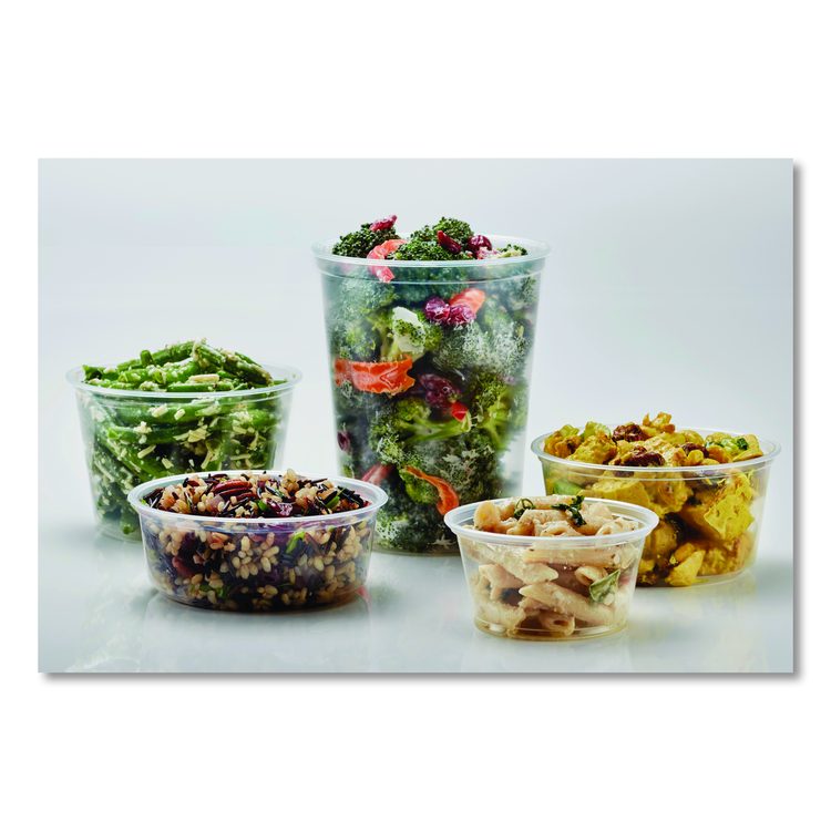 Microwavable Deli Containers, 5 oz, 3.6" Diameter x 1.8" h, Clear, Plastic, 1,000/Carton