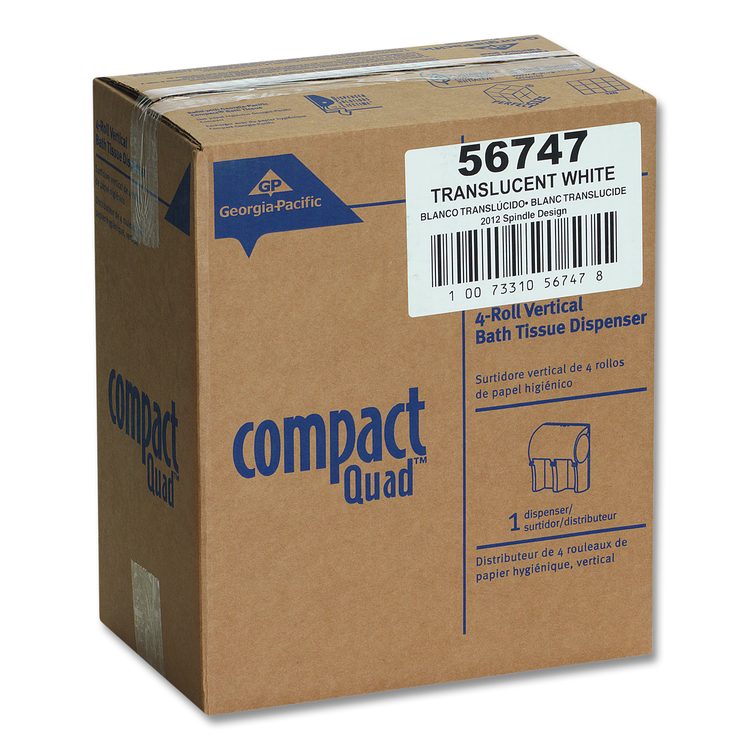 Compact Quad Vertical Four-Roll Coreless Tissue Dispenser, 12.06 x 8 x 14.44, White