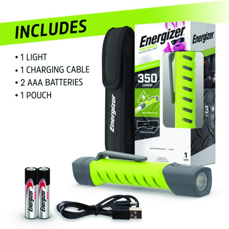 Pro Series Inspection Light, Rechargeable Lithium Ion Battery/2 AAA Batteries (Included), Gray/Green