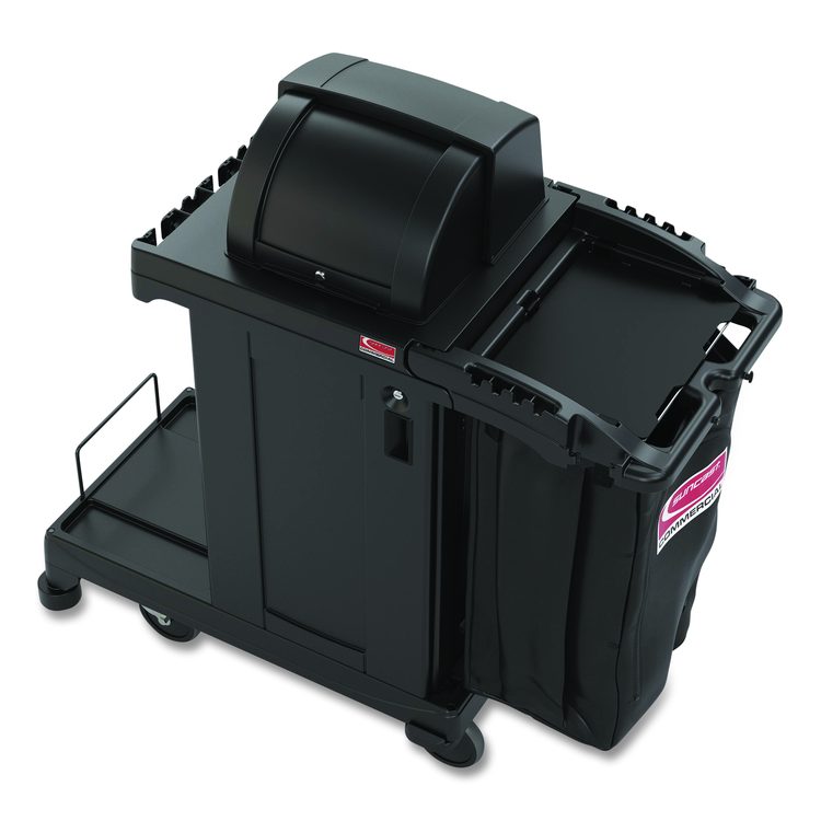 High Security Housekeeping Cart, Plastic, 1 Shelf, 3 Bins, 23.19 x 53.23 x 53.02, Black